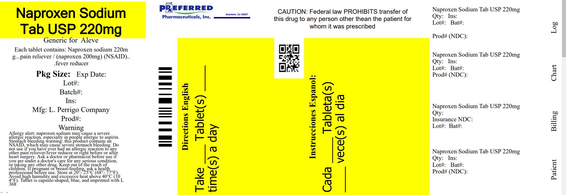 Pill image for Perrigo Naproxen Sodium Tablets, 220 Mg Drug Facts