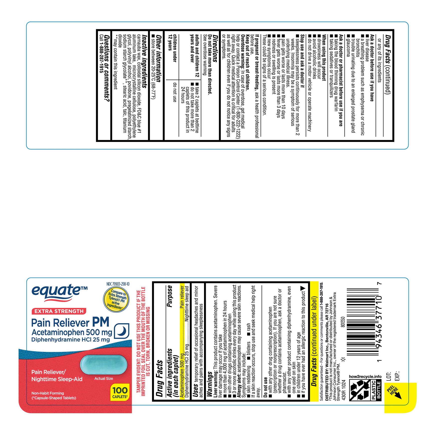 Pill image for Walmart Acetaminophen 500 Mg And Diphenhydramine Hcl 25 Mg Tablets