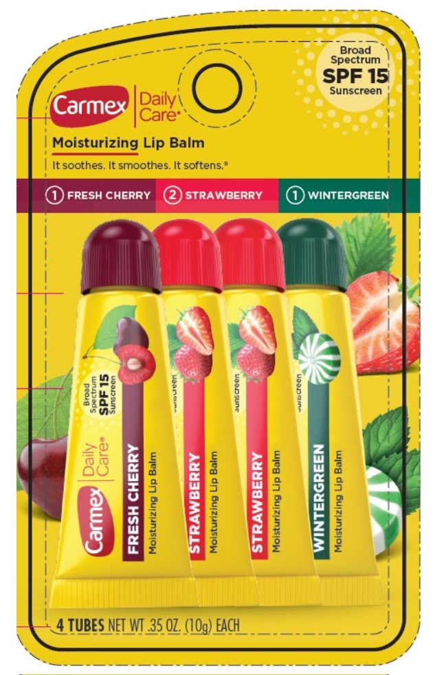 Pill image for Carmex Daily Care Moisturizing Lip Balm Spf 15 Assorted, 1 Fresh Cherry + 1 Strawberry + 1 Wintergreen