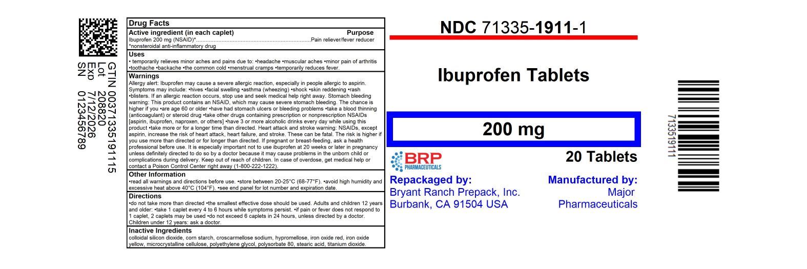 Pill image for Major Pharmaceuticals Ibuprofen Drug Facts
