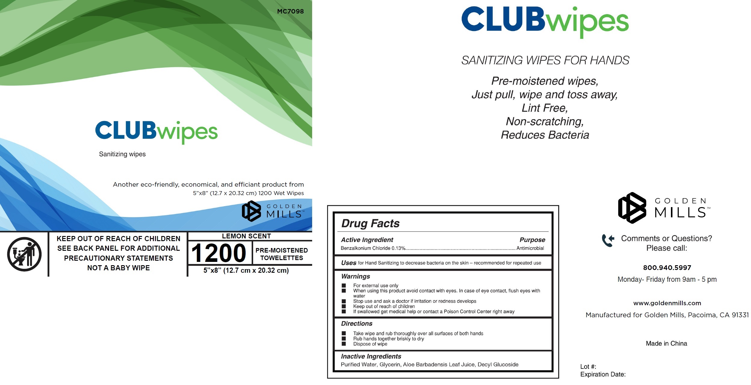 Pill image for Club Wipes Sanitizing Wipes, Lemon Scent