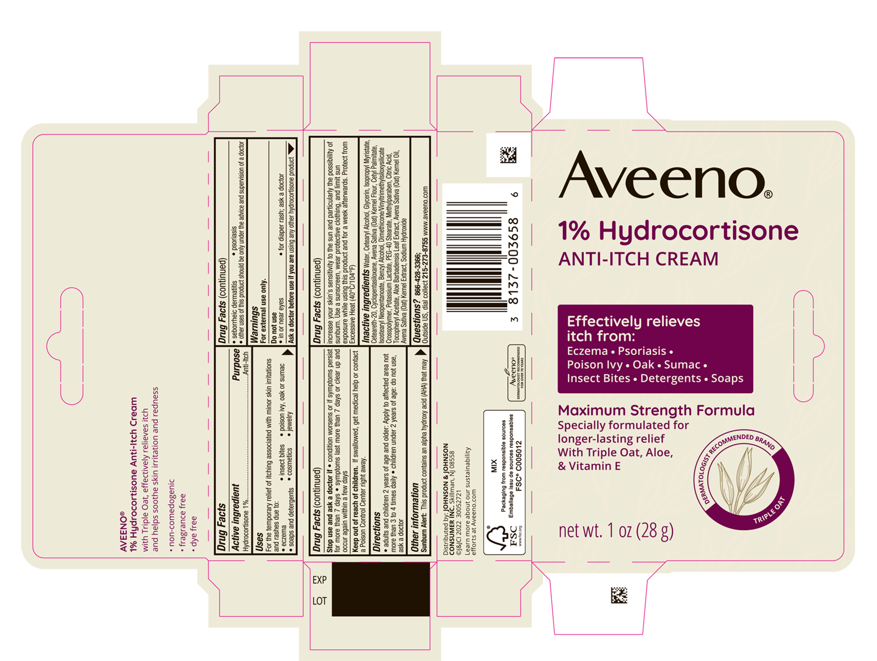 Pill image for Aveeno 1% Hydrocortisone Anti-itch Cream