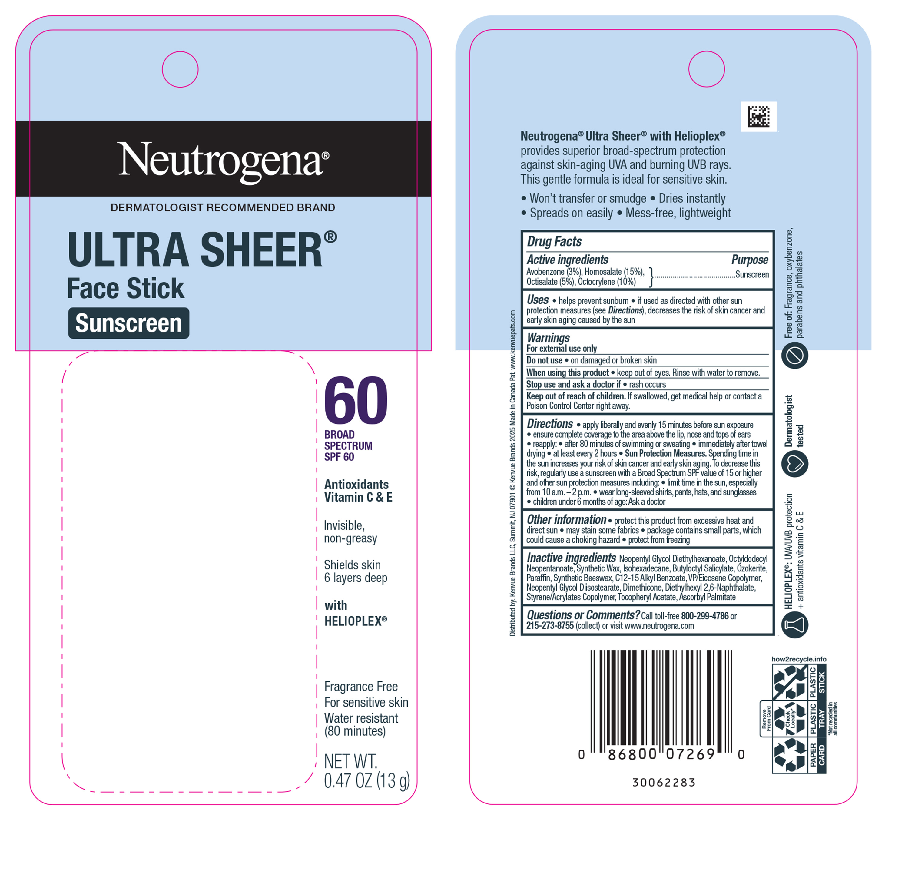 Pill image for neutrogena ultra sheer face stick sunscreen spf 60