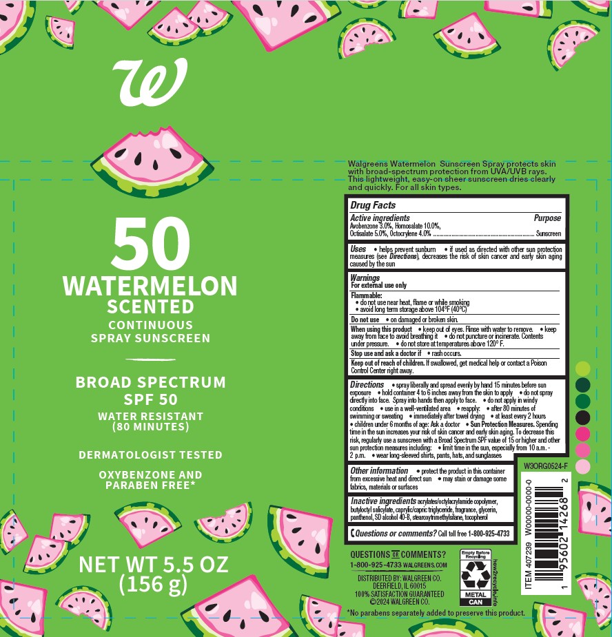 Pill image for walgreens 50 watermelon scented continuous sunscreen spray