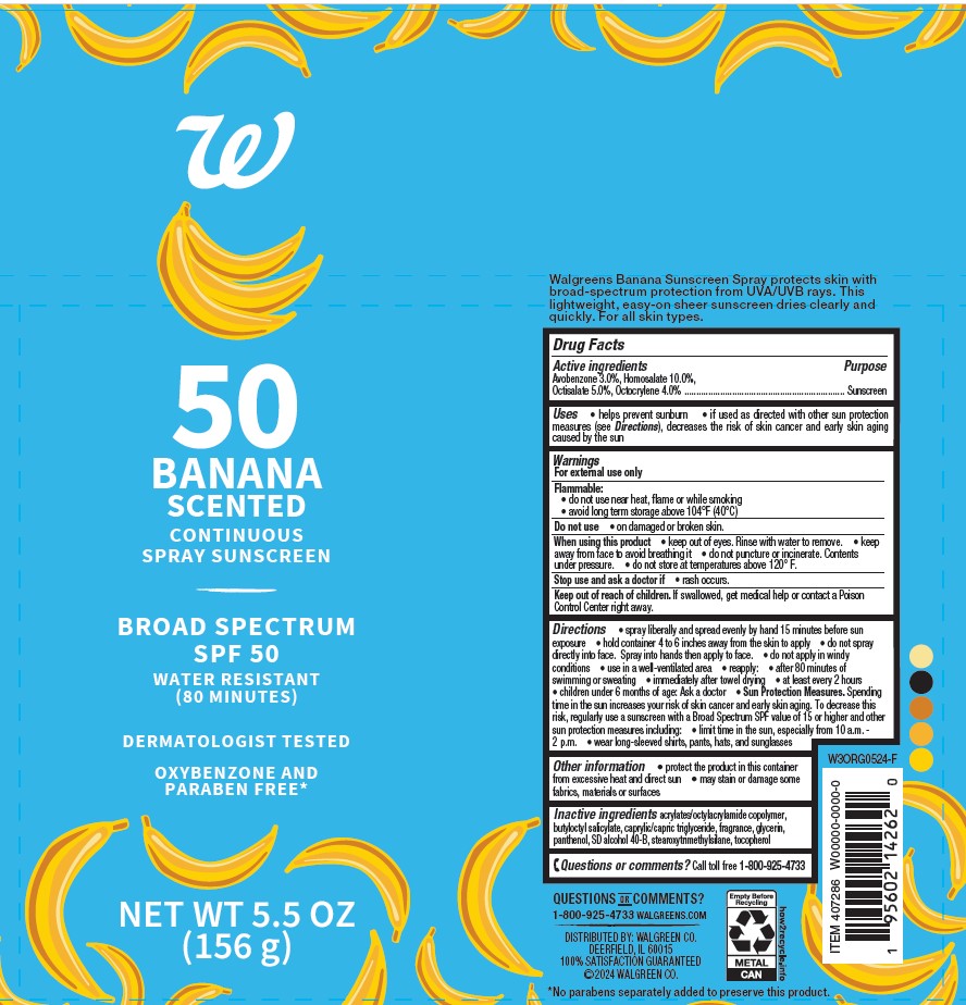 Pill image for walgreens 50 banana scented continuous sunscreen spray
