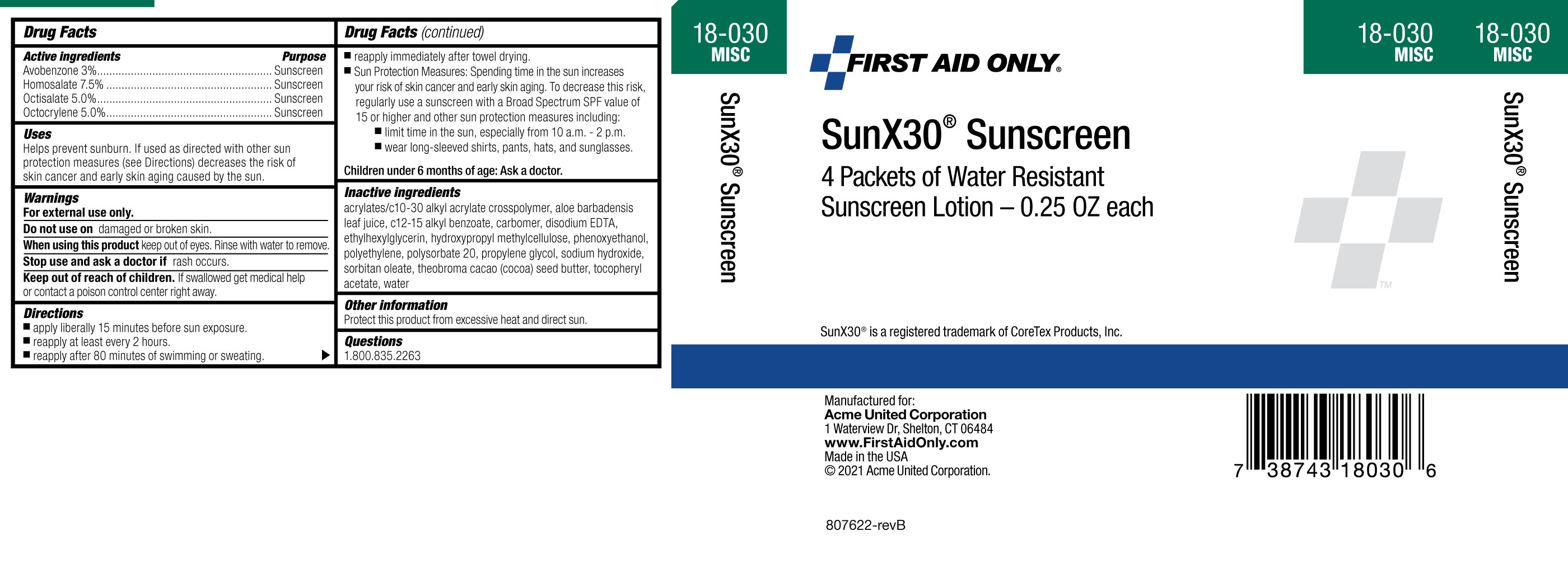Pill image for First Aid Only Sunx30 Sunscreen Lotion