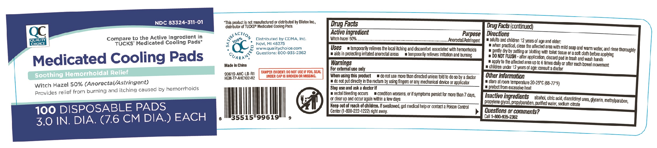 Pill image for Qc Medicated Cooling Pads 99619 For Hemorrhoidal Use 100ct