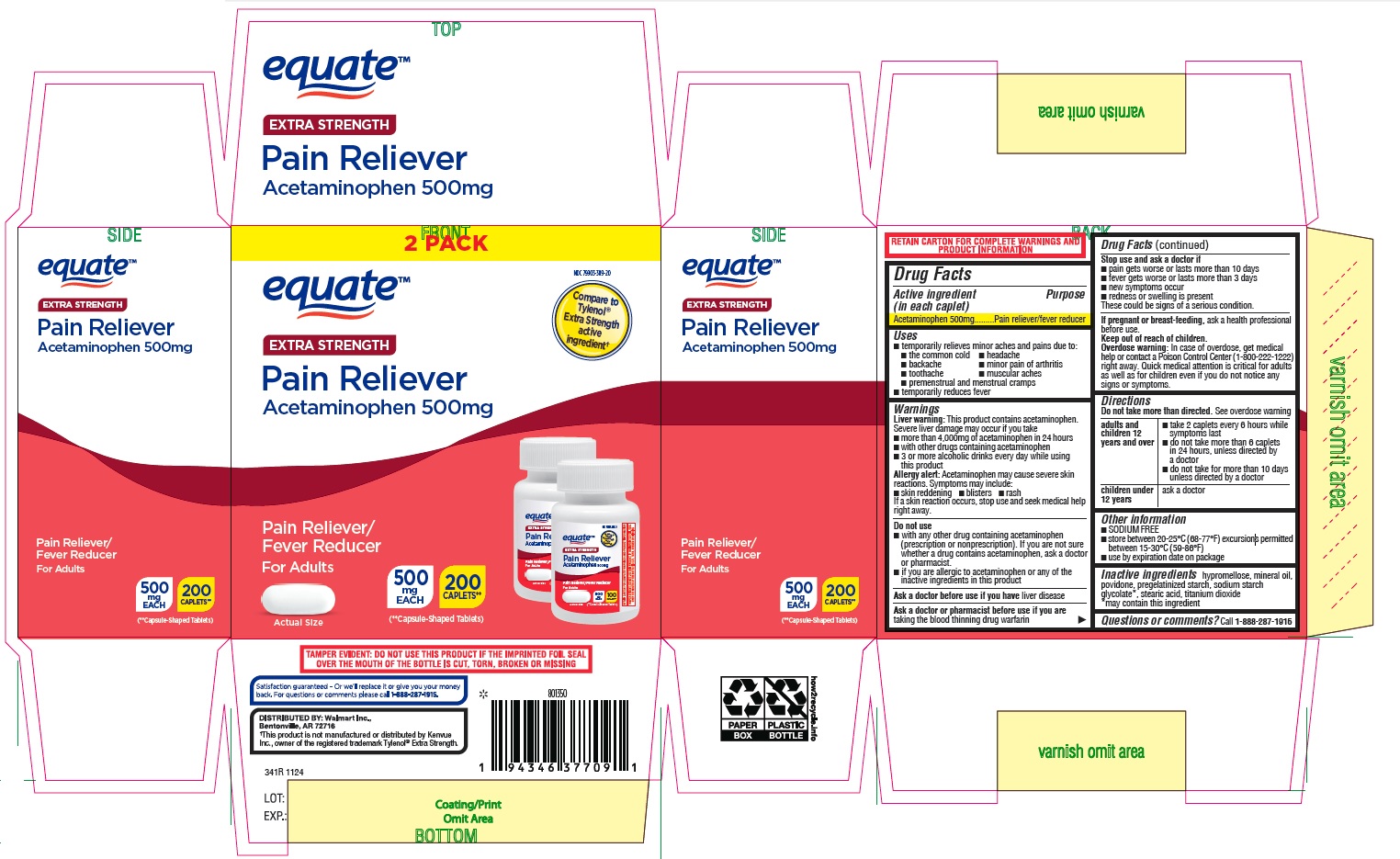 Pill image for Walmart Acetaminophen 500 Mg Tablets