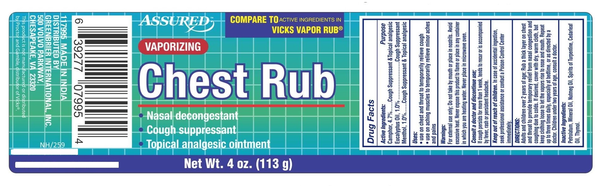 Pill image for Assured Vaporizing Chest Rub