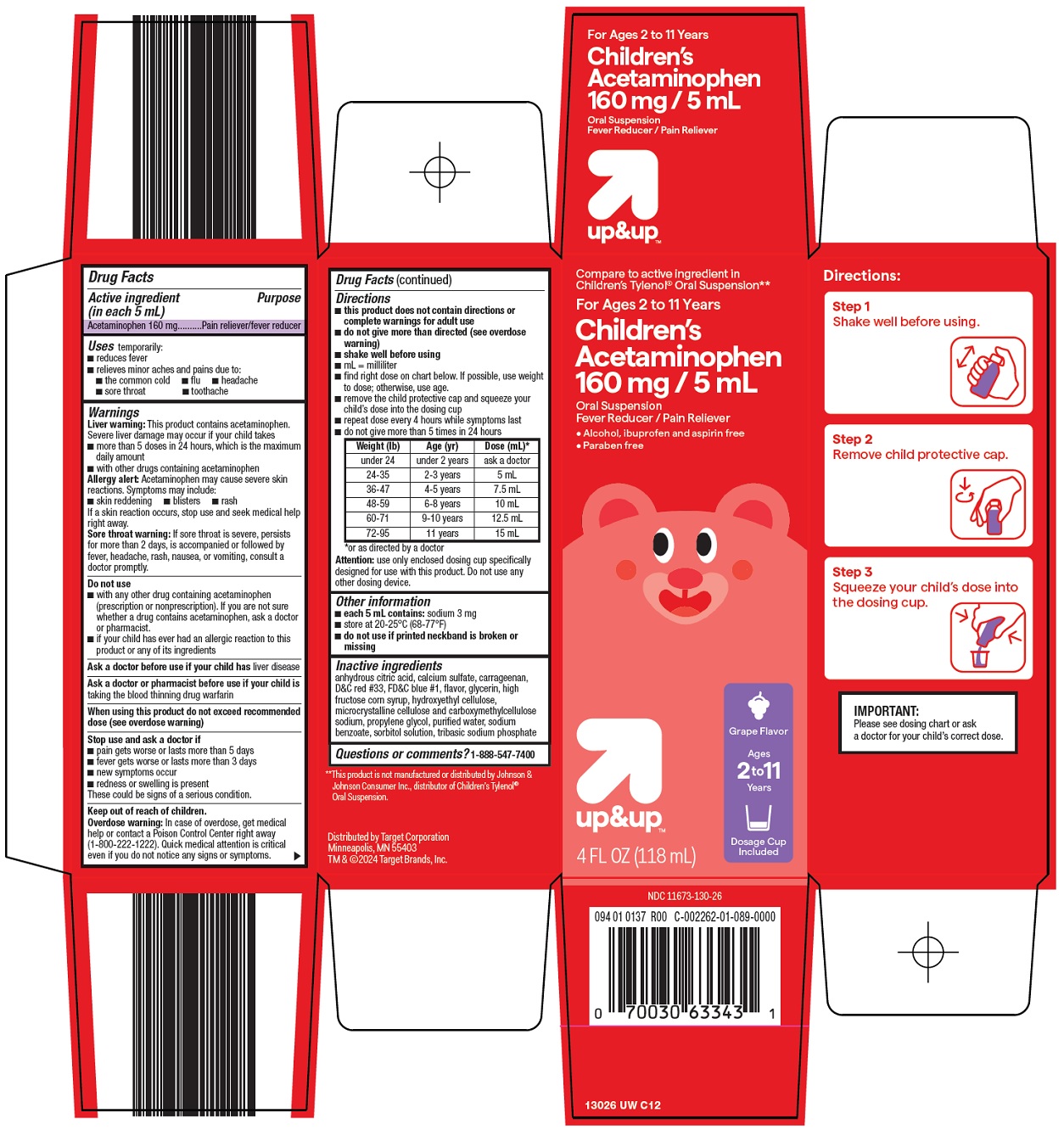 Pill image for Target Corporation Children's Acetaminophen Drug Facts