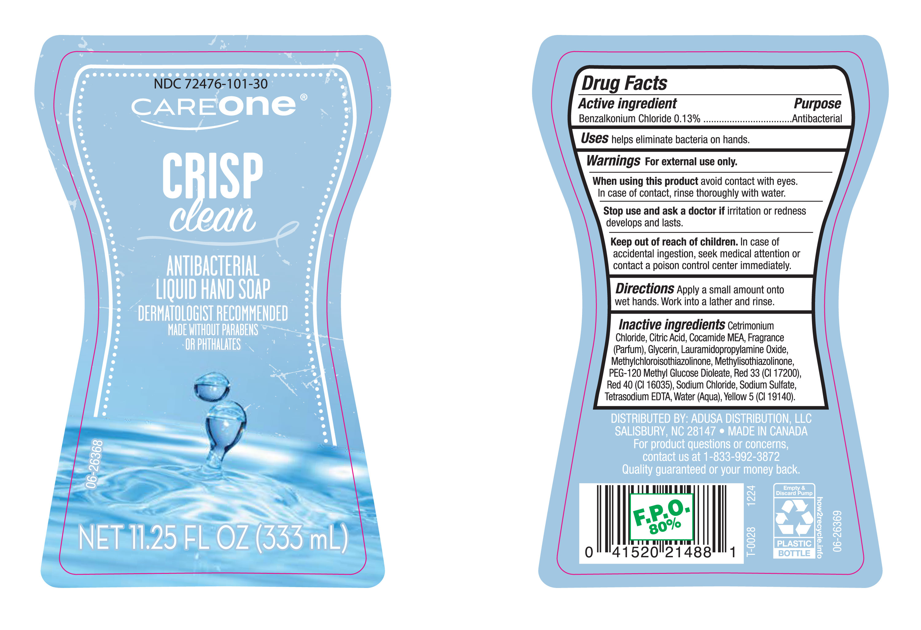 Pill image for Ndc-72476-101, Careone Crisp Clean Antibacterial Liquid Hand Soap.