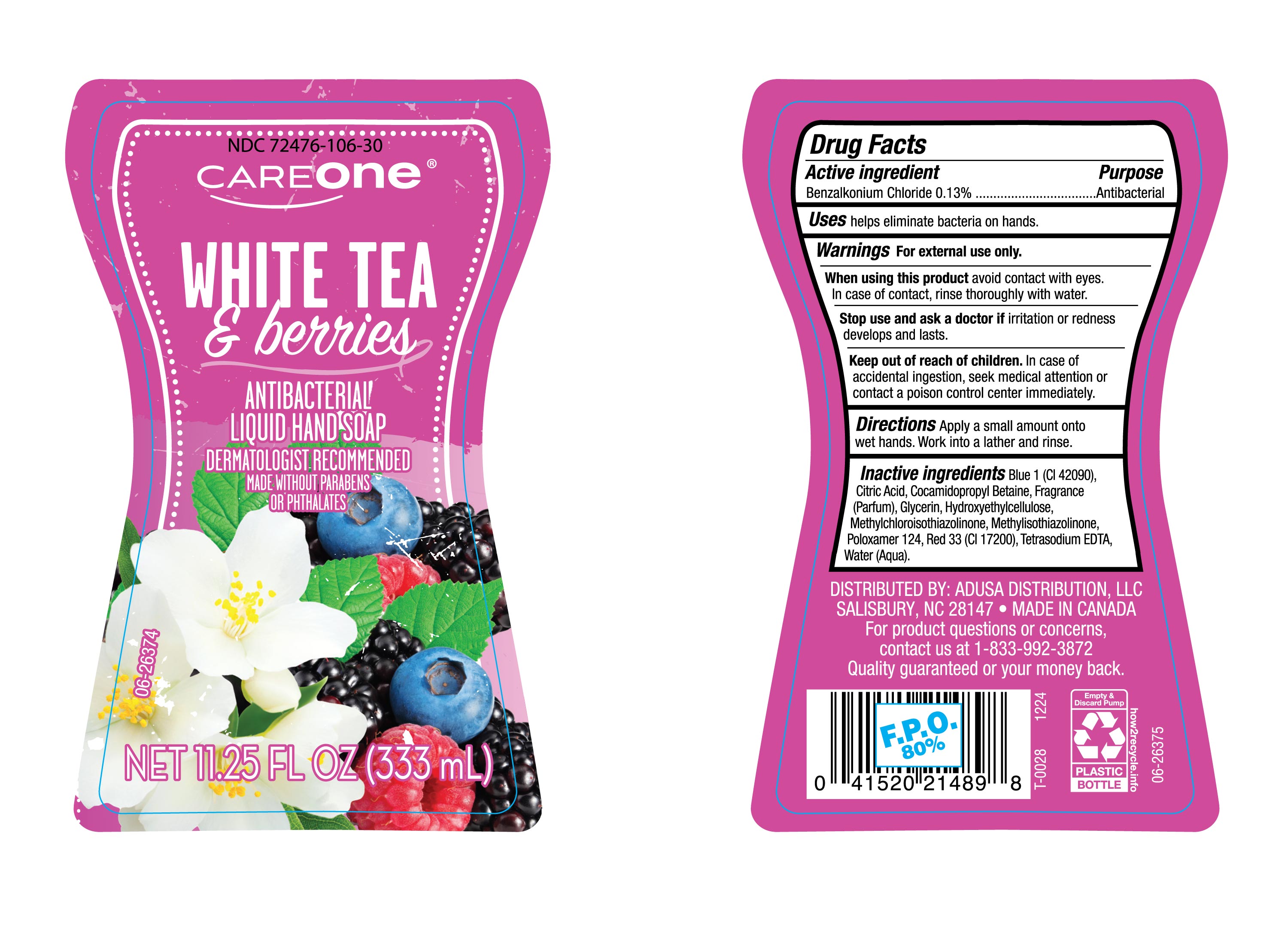 Pill image for Ndc- 72476-106, Careone White Tea And Berries.