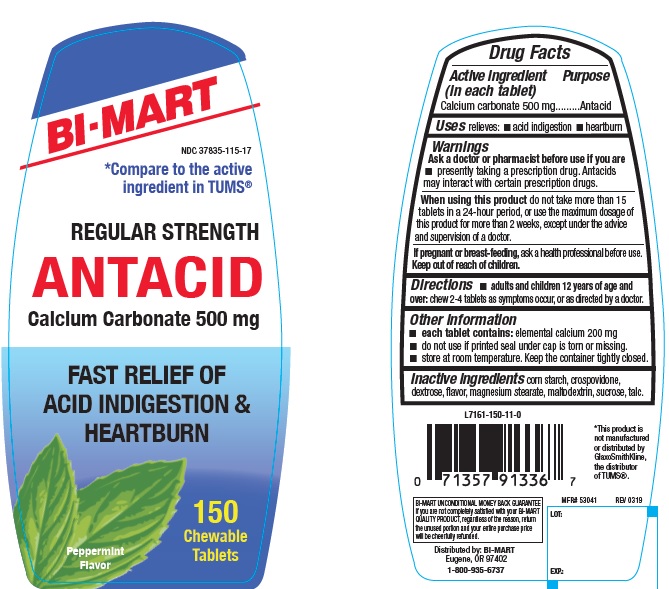 Pill image for Bi-mart Regular Strength Antacid Peppermint Chewable Tablets