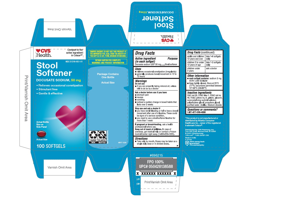 Pill image for Cvs 651t Docusate Sodium 50mg Softgel (red)