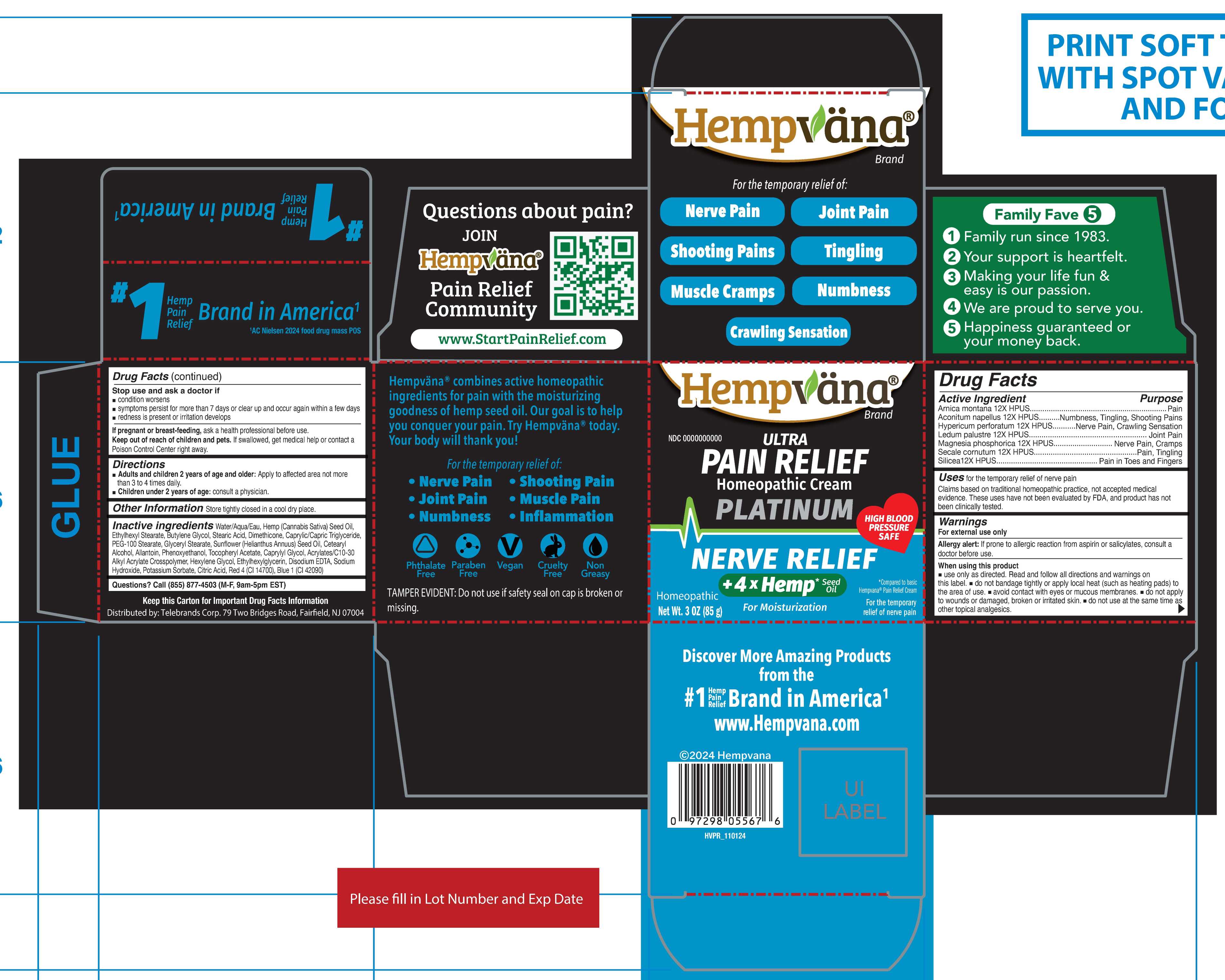 Pill image for Hempvana Ultra Pain Relief Homeopathic Cream Platinum - Nerve Relief