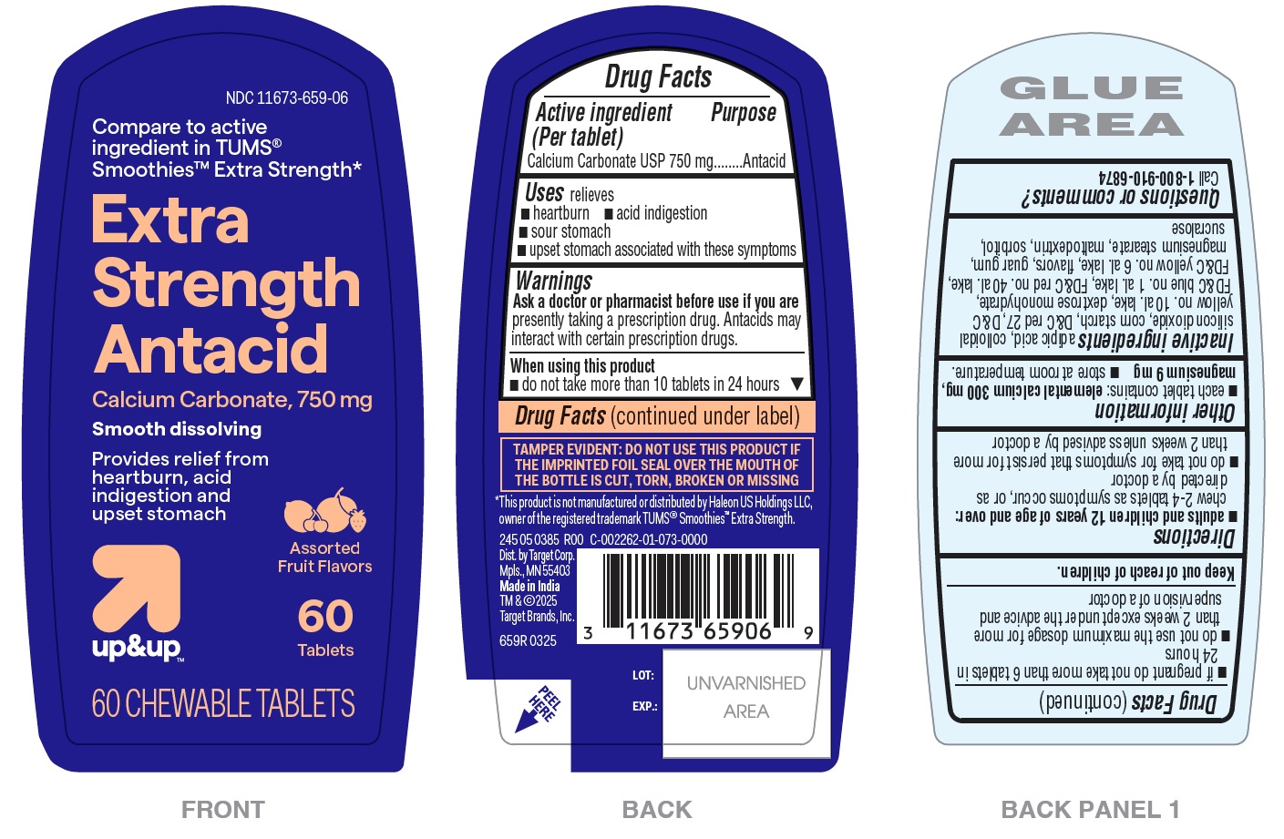 Pill image for 659r-target-calcium carbonate 750mg smooth dissolving chewable tablets- assorted fruits