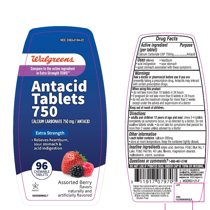 Pill image for Walgreens Antacid Tablets750 Extra Strength Calcium Carbonate 750 Mg Assorted Berry Flavor Chewable Tablets 96
