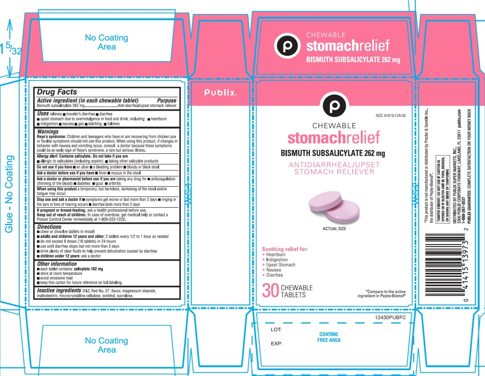 Pill image for Publix Chewable Stomach Relief Bismuth Subsalicylate 262 Mg Chewable Tablets 30 Counts