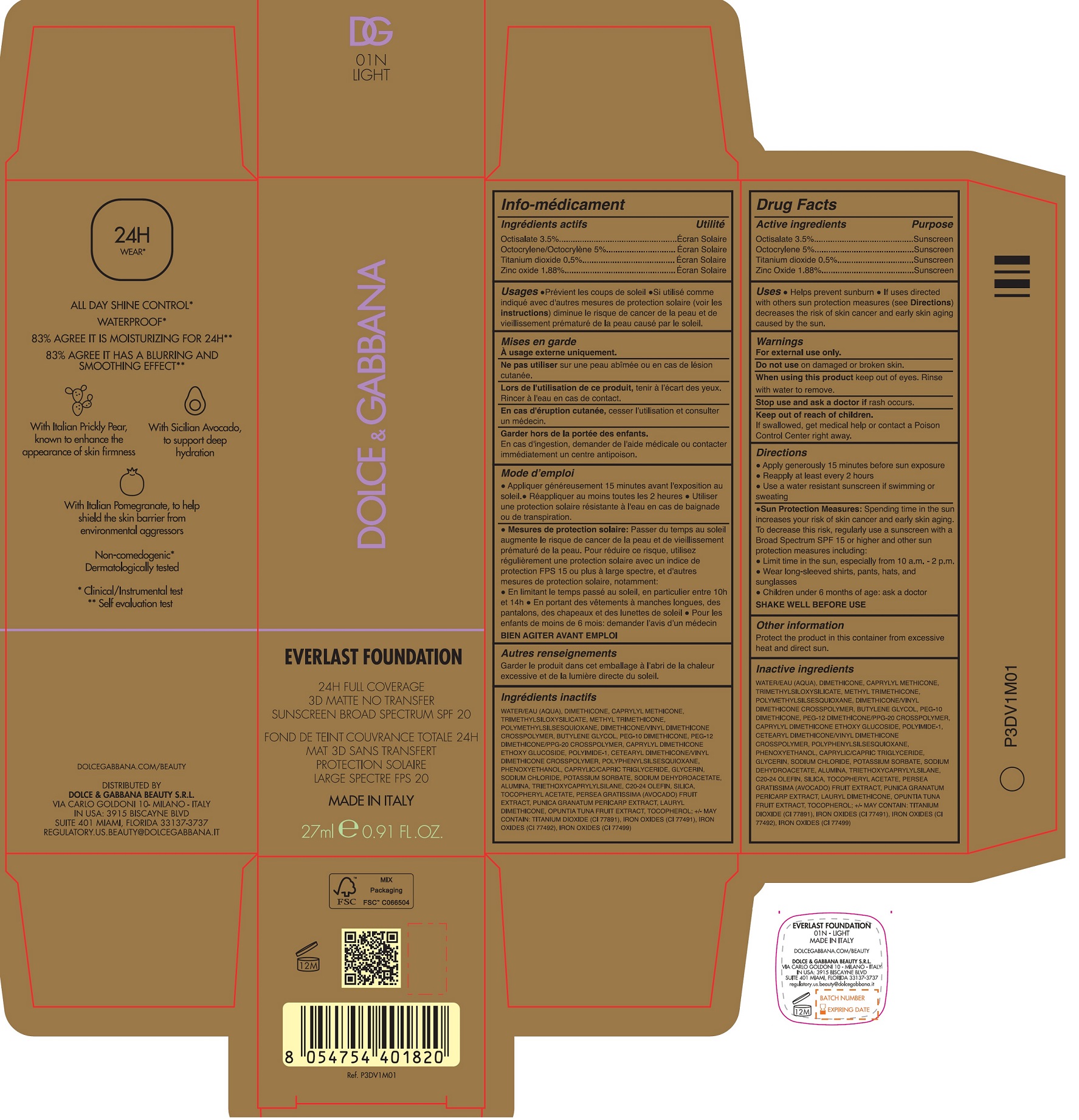 Pill image for Dolce & Gabbana Everlast Foundation Spf 20 - 01n Light