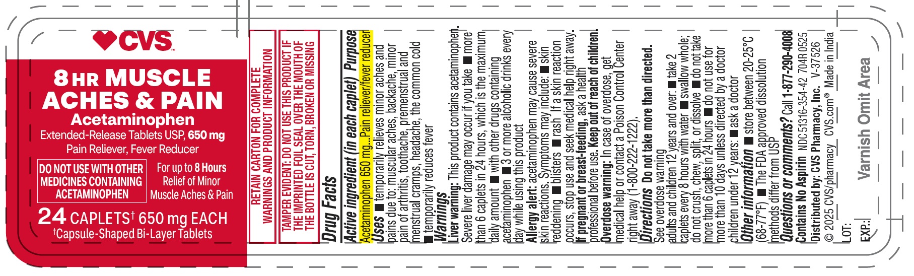 Pill image for Cvs Acetaminophen Extended-release Tablets Usp, 650 Mg (muscle Asches And Pains)