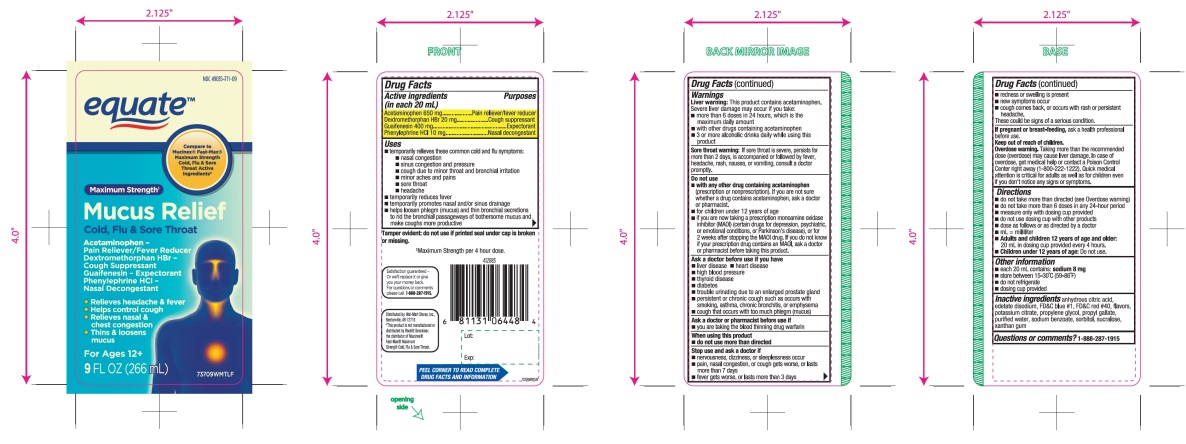 Pill image for Equate™ Maximum Strength Mucus Relief Cold, Flu And Sore Throat 9fl Oz