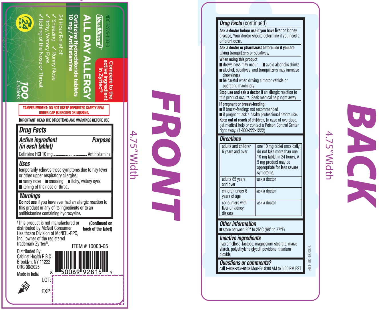 Pill image for valumeds all day allergy, cetirizine hydrochloride