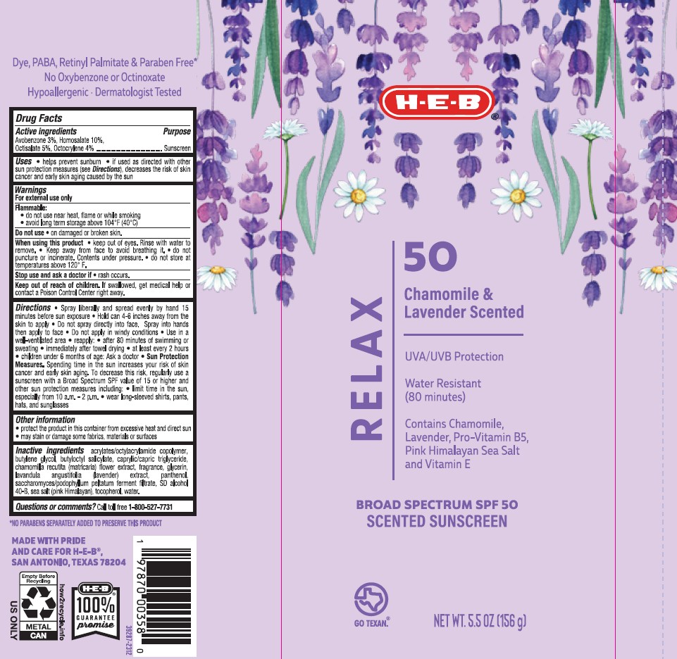 Pill image for Heb Spf 50 Chamomile And Lavender Scented Continuous Sunscreen Spray