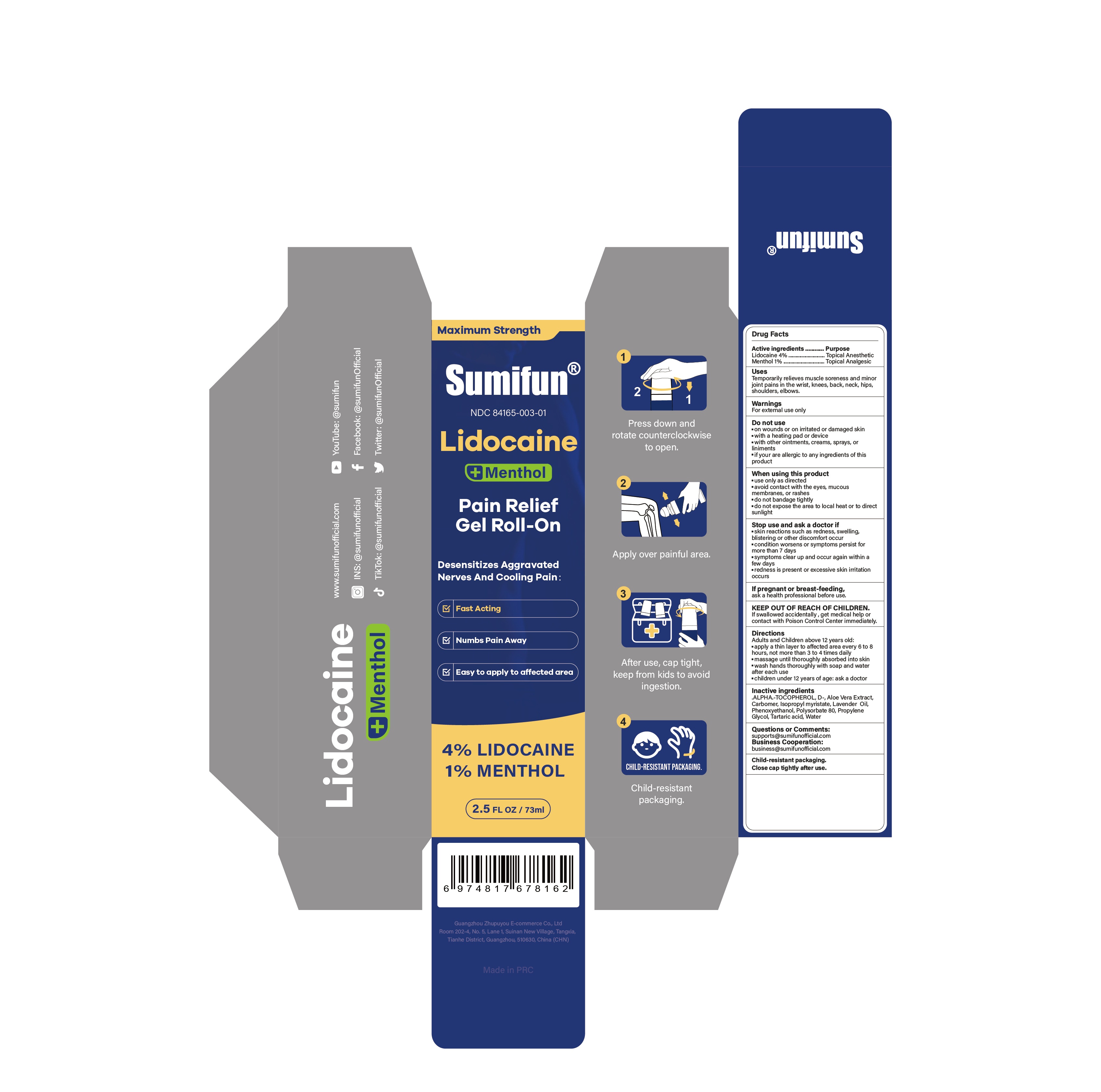 Pill image for 84165-003 Lidocaine Pain Relief Gel Roll-on