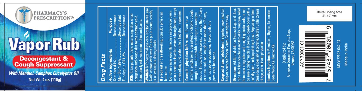 Pill image for Pharmacy's Prescription 4 Oz Vapor Rub