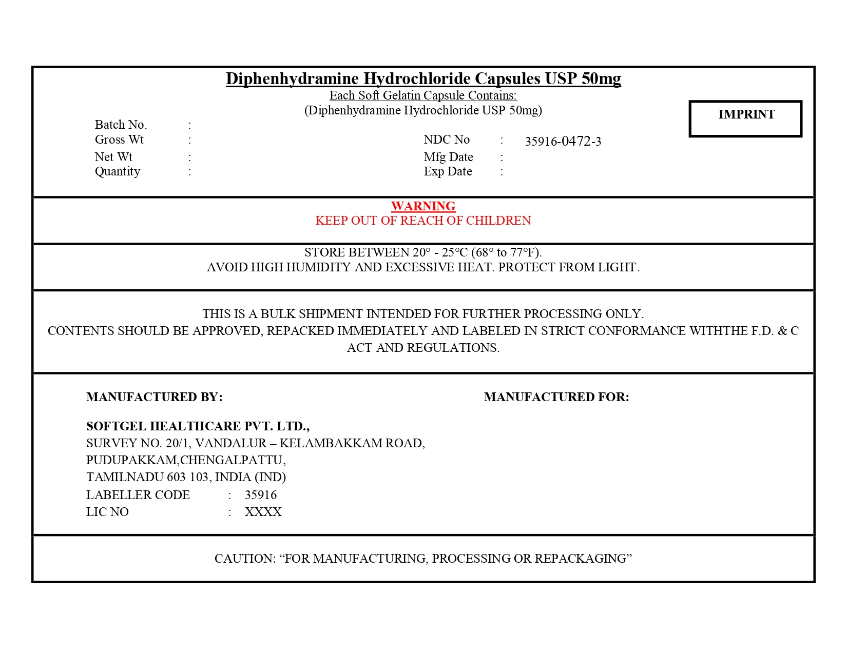 Pill image for Diphenhydramine Hydrochloride Capsules Usp 50 Mg