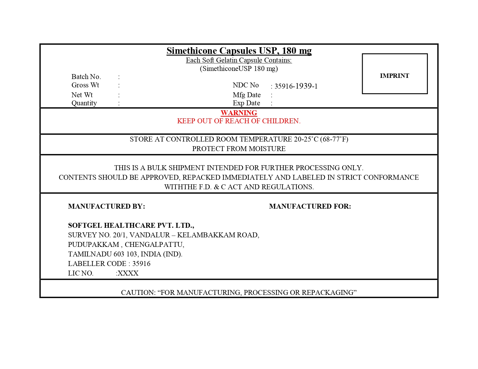 Pill image for Simethicone Capsules Usp, 180 Mg
