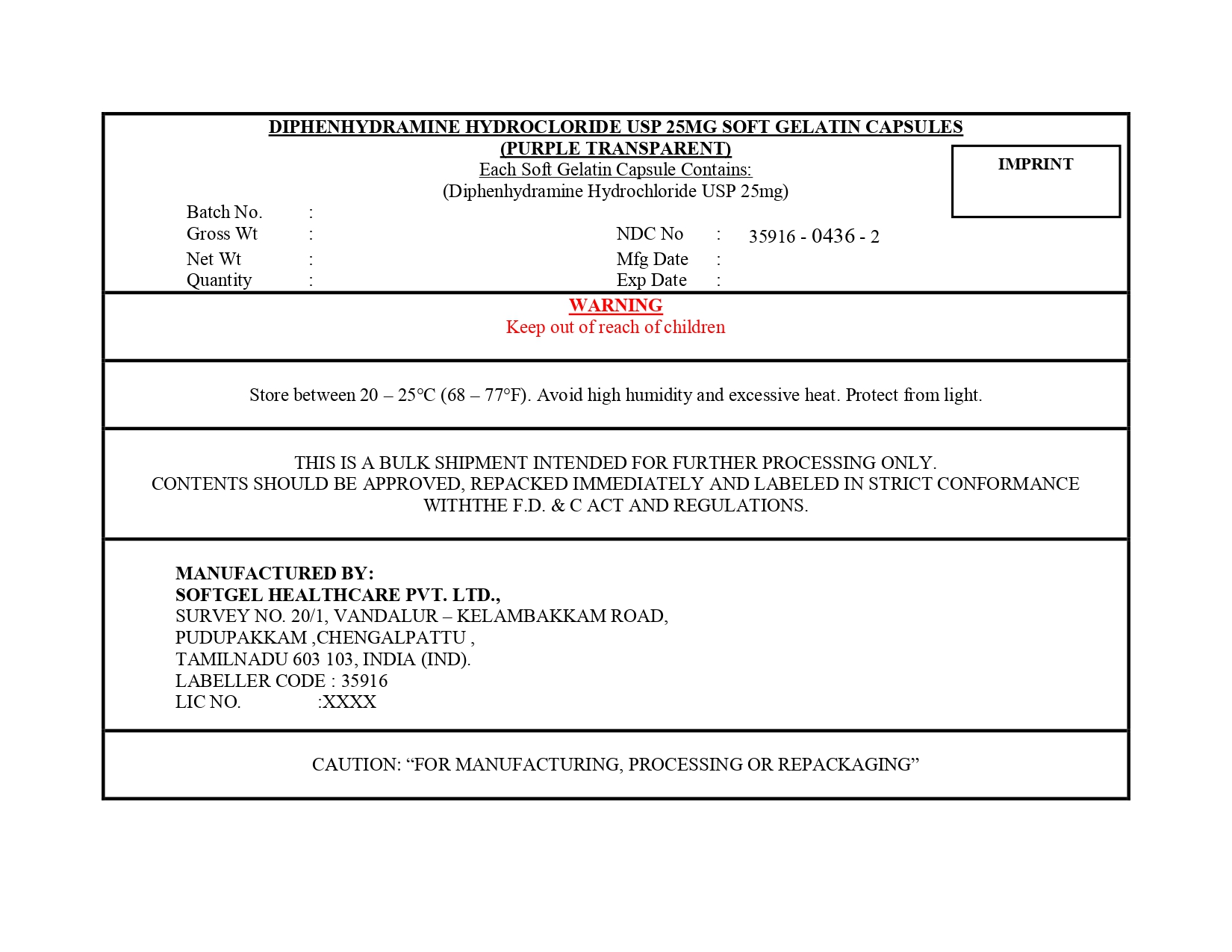 Pill image for Diphenhydramine Hydrochloride Capsules, Usp 25 Mg (purple Transparent)