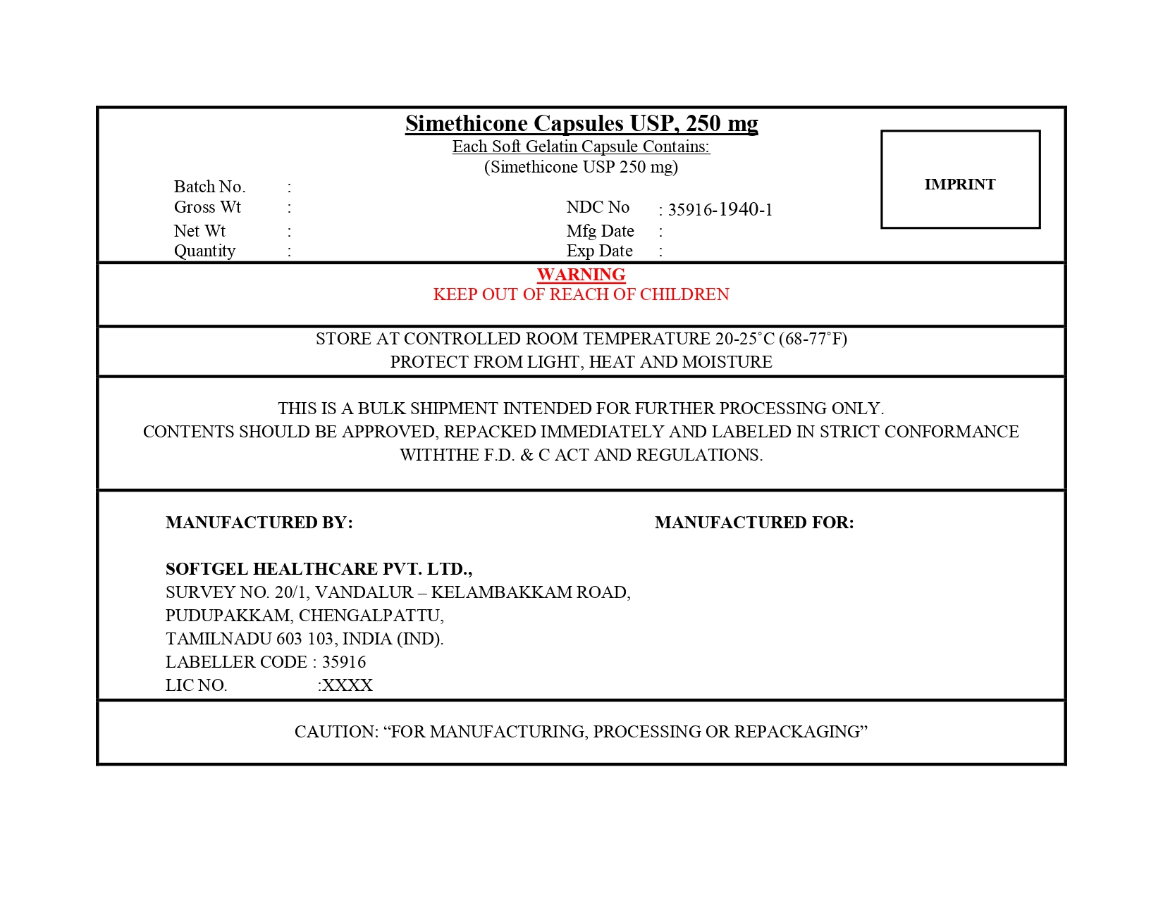 Pill image for Simethicone Capsules Usp, 250 Mg