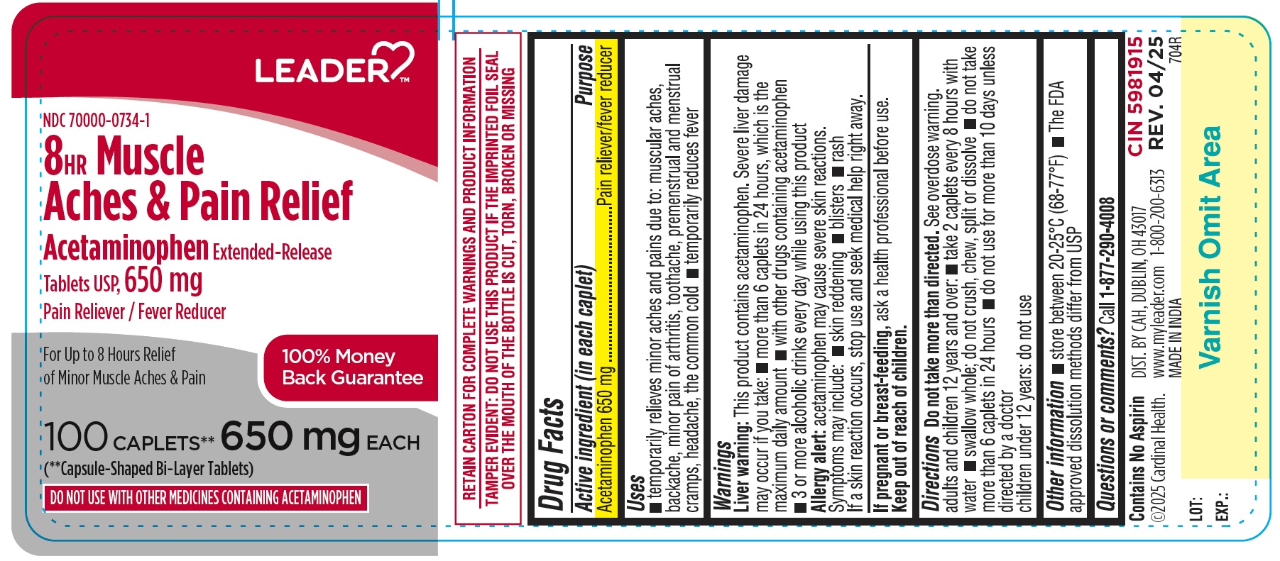 Pill image for Cardinal Leader Acetaminophen Extended Release Tablets Usp, 650 Mg Muscle Aches And Pain