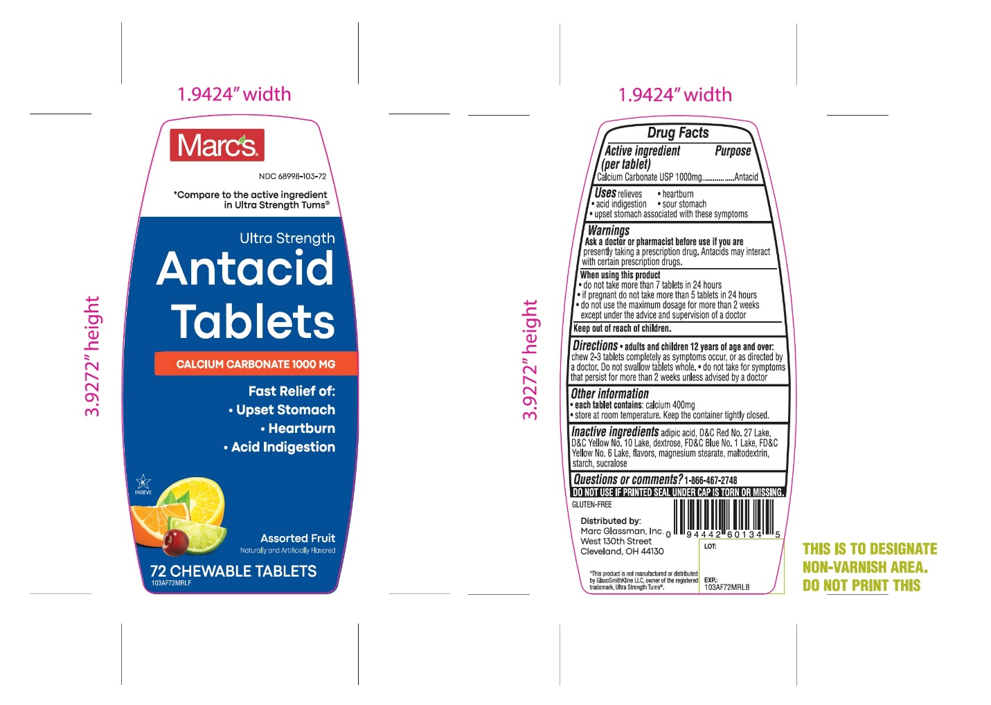 Pill image for Ultra Strength Antacid Calcium Carbonate 72 Chewable Tablets