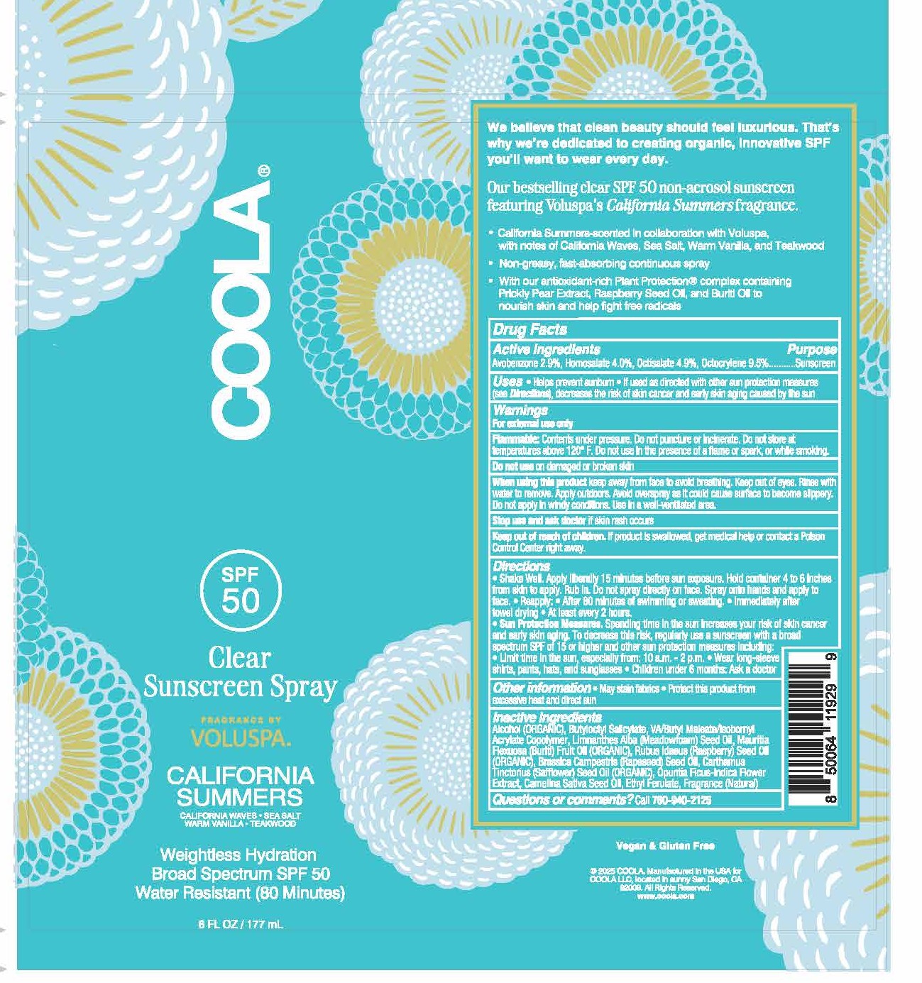 Pill image for Coola Clear Sunscreen Spray Spf 50 6 Fl Oz - California Summers (01-dbm-105)
