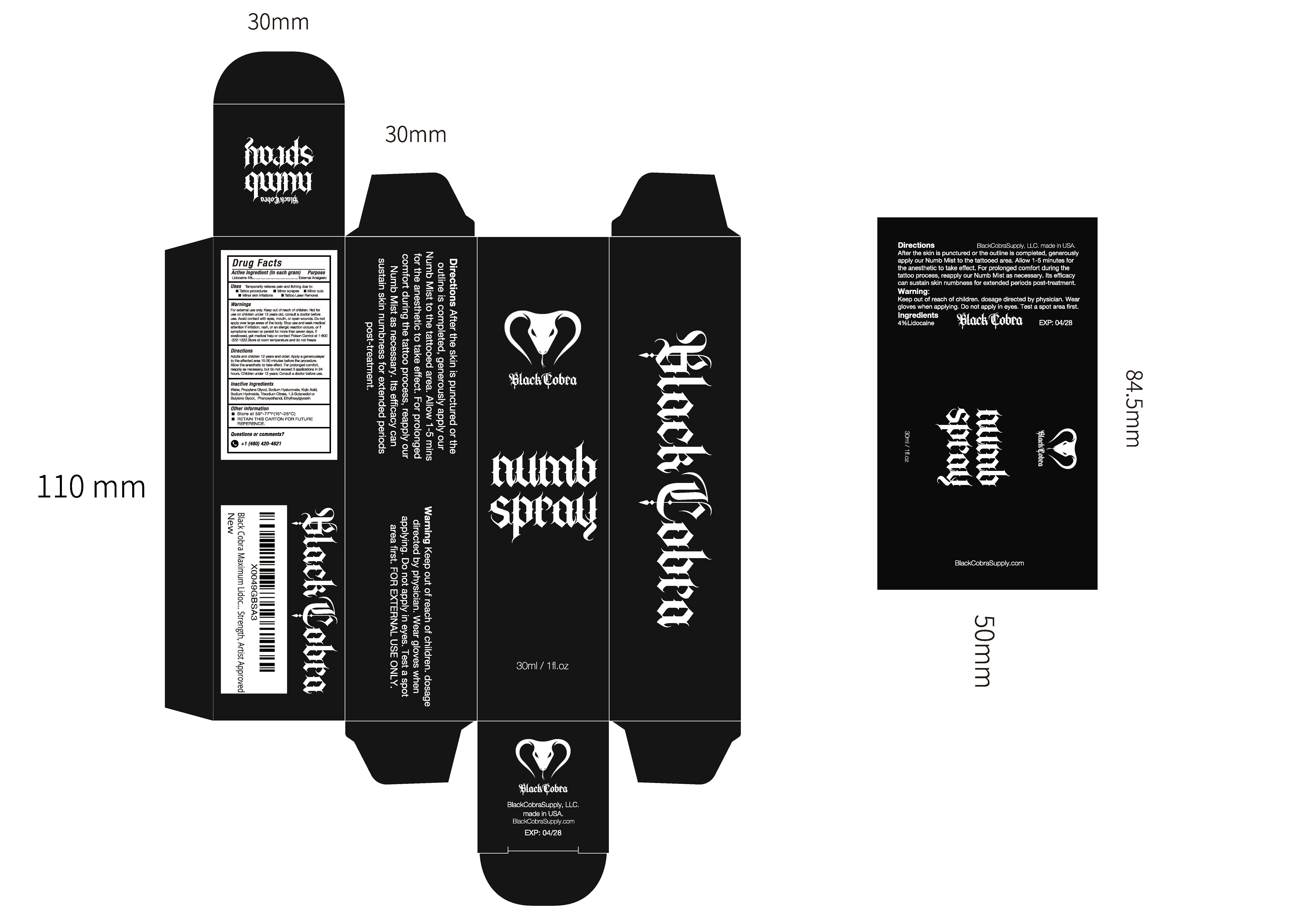 Pill image for 84938-003 Black Cobra Tattoo Numbing Spray 4% Lidocaine