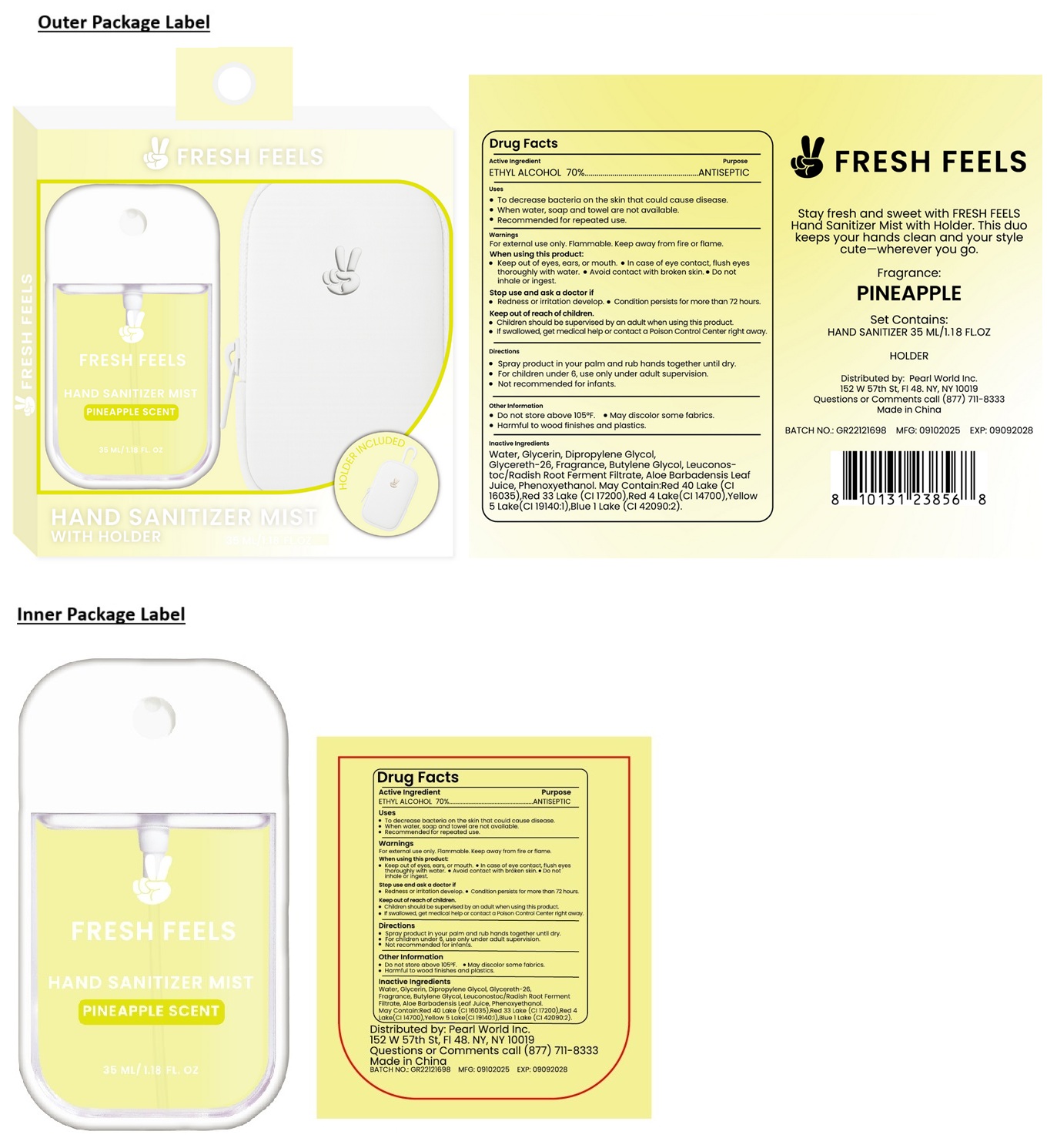 Pill image for Fresh Feels Hand Sanitizer Mist With Holder Pineapple Scent