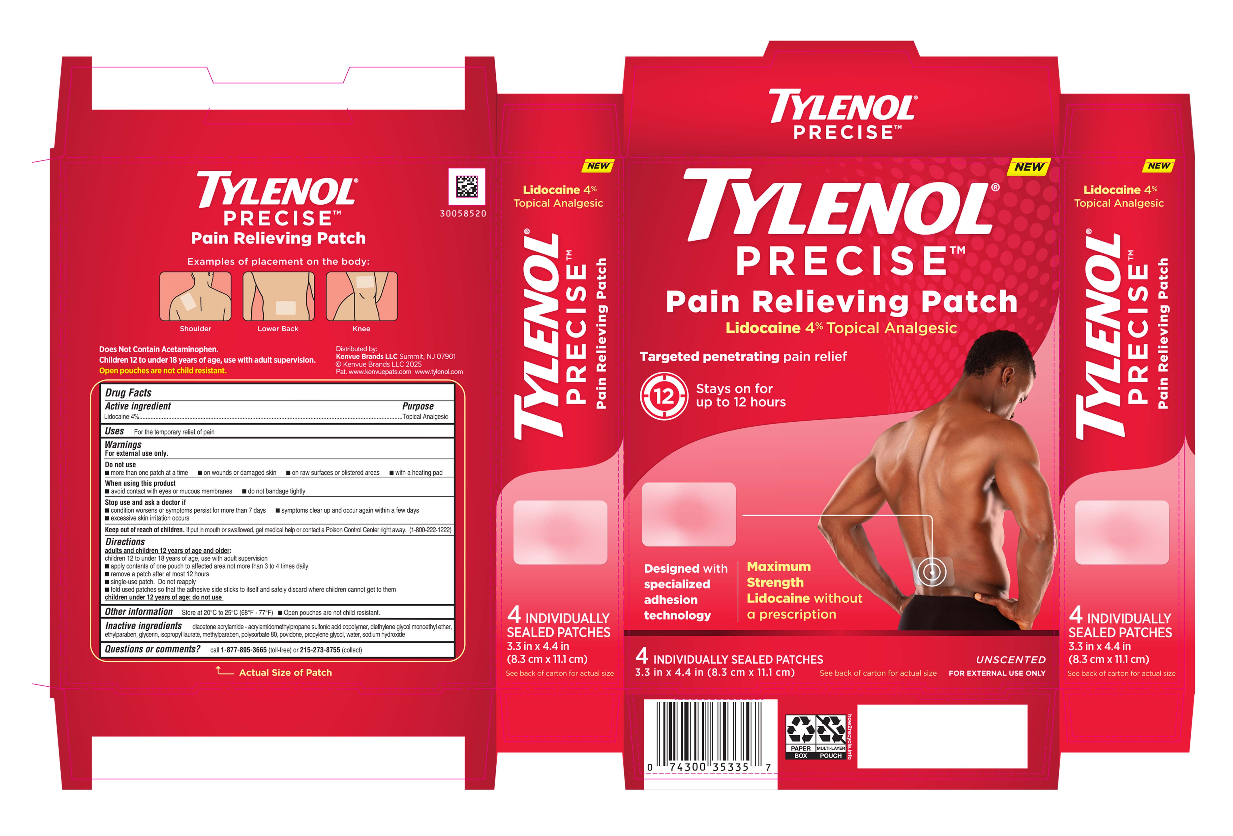 Pill image for Tylenol Precise Pain Relieving Patch Lidocaine 4%