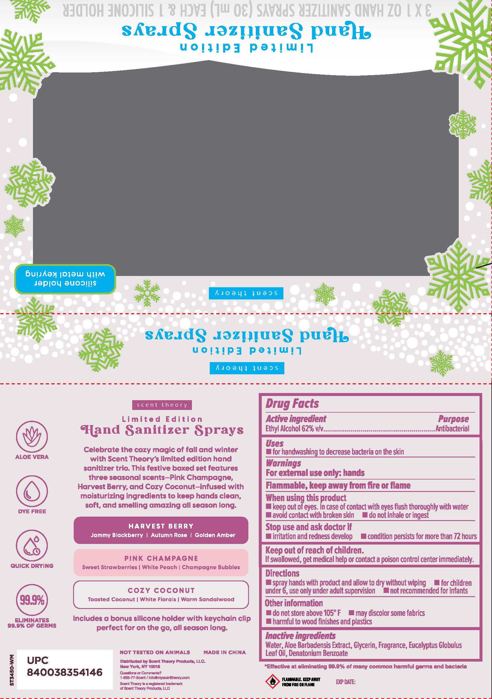Pill image for scent theory hand sanitizer sprays (pink champagne, harvest berry, cozy coconut) 76891-146-01