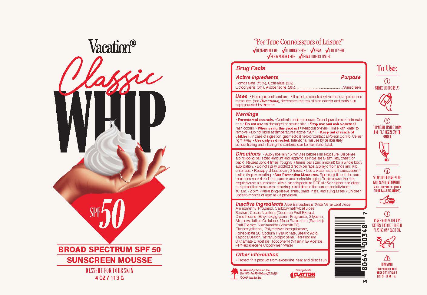 Pill image for Vacation Classic Whip Spf 50 Sunscreen Mouse