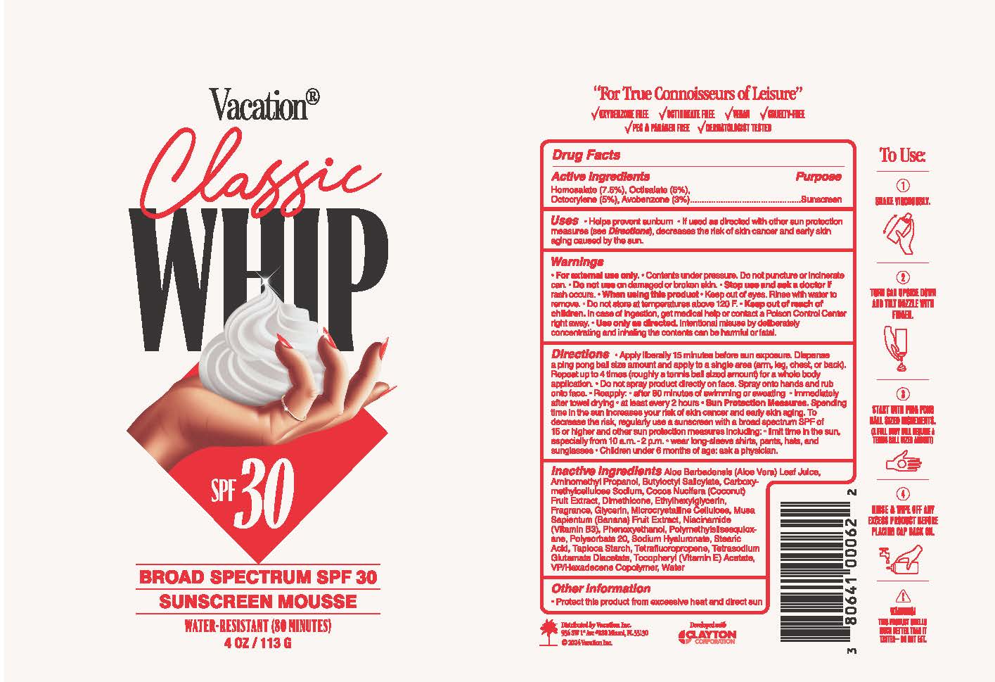 Pill image for Vacation Classic Whip Spf 30 Broad Spectrum Sunscreen Mousse