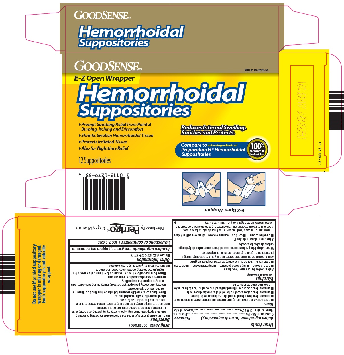 Pill image for Perrigo Hemorrhoidal Suppositories Drug Facts