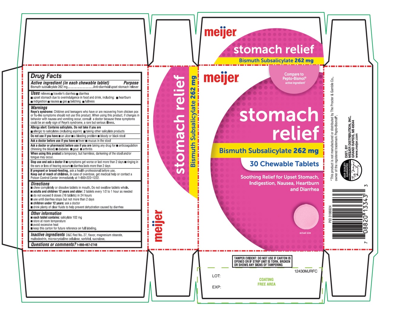 Pill image for Meijer Stomach Relief Bismuth Subsalicylate 30 Chewable Tablets