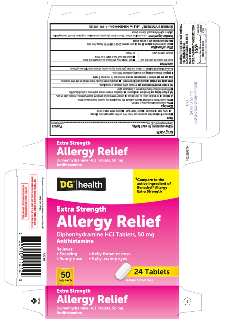 Pill image for Diphenhydramine Hcl 50 Mg Tablet, Dollar General, Allergy Relief