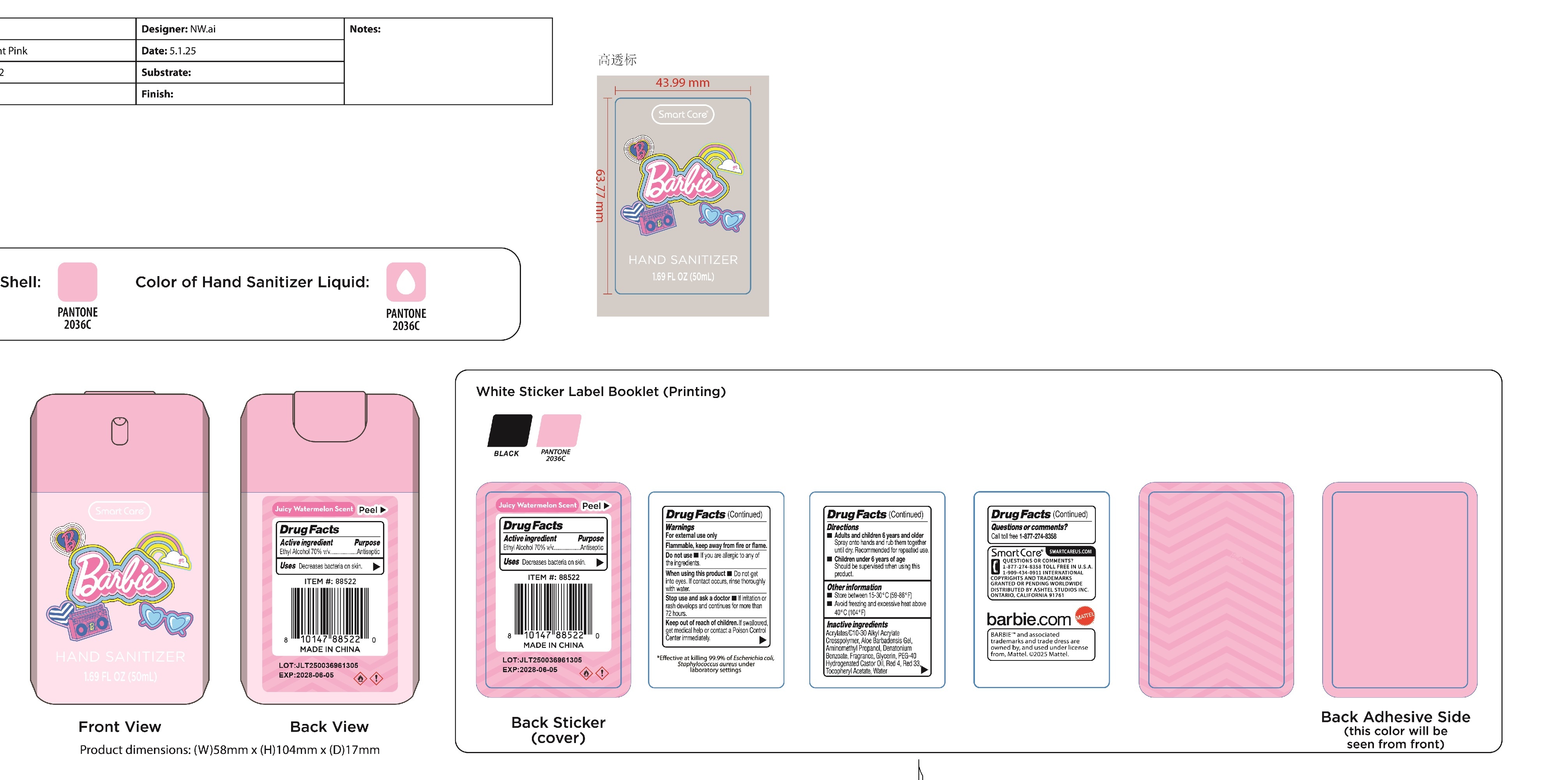 Pill image for smart care hand sanitizer - barbie light pink