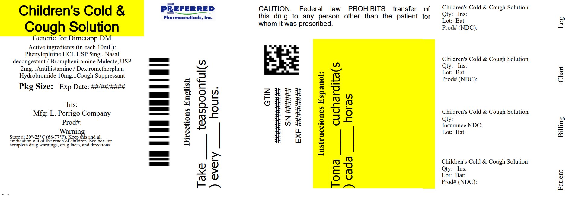 Pill image for Perrigo Children's Cold & Cough Drug Facts