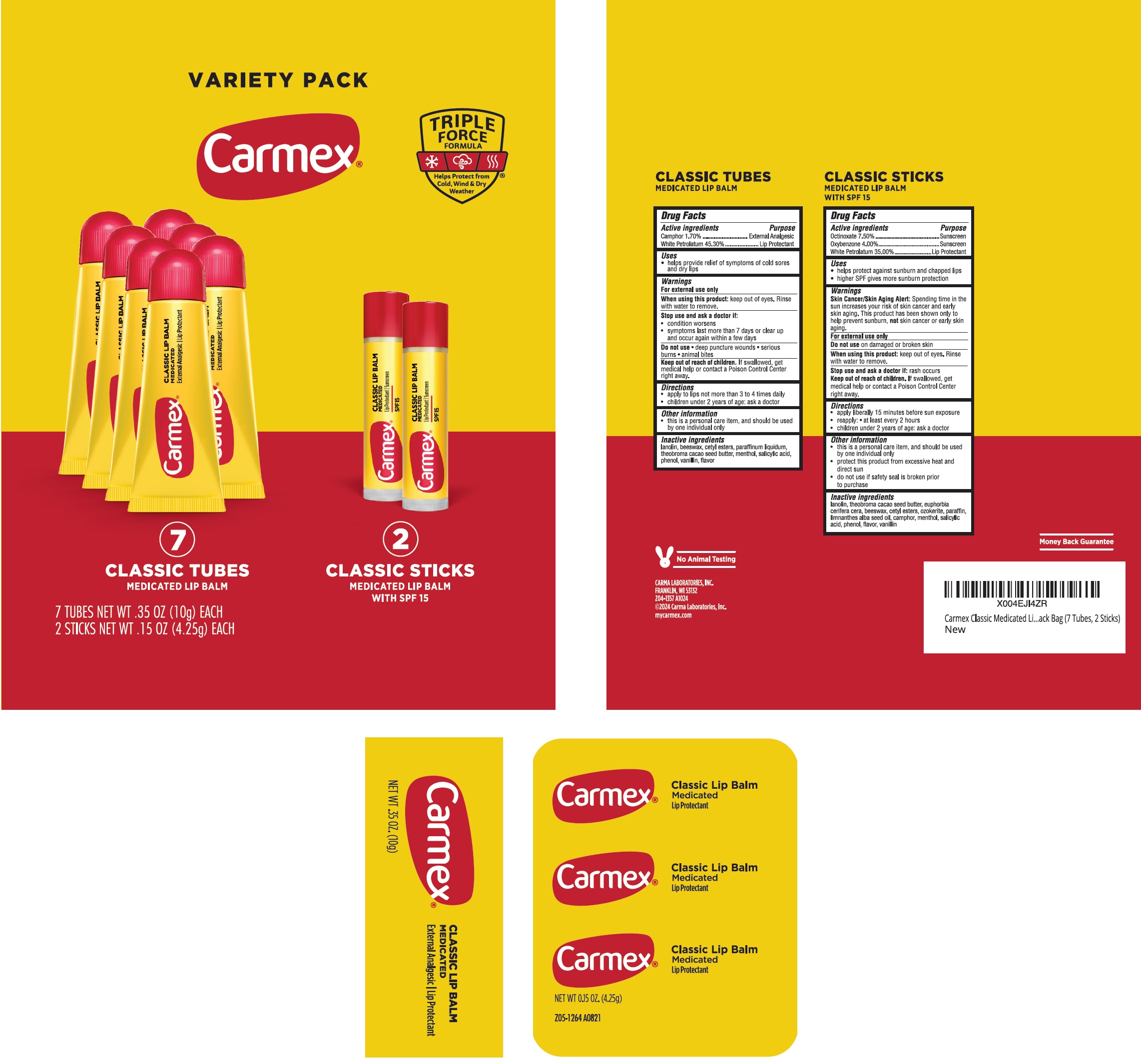 Pill image for Carmex Variety Pack Classic Medicated Lip Balm Lip Balm Spf 15