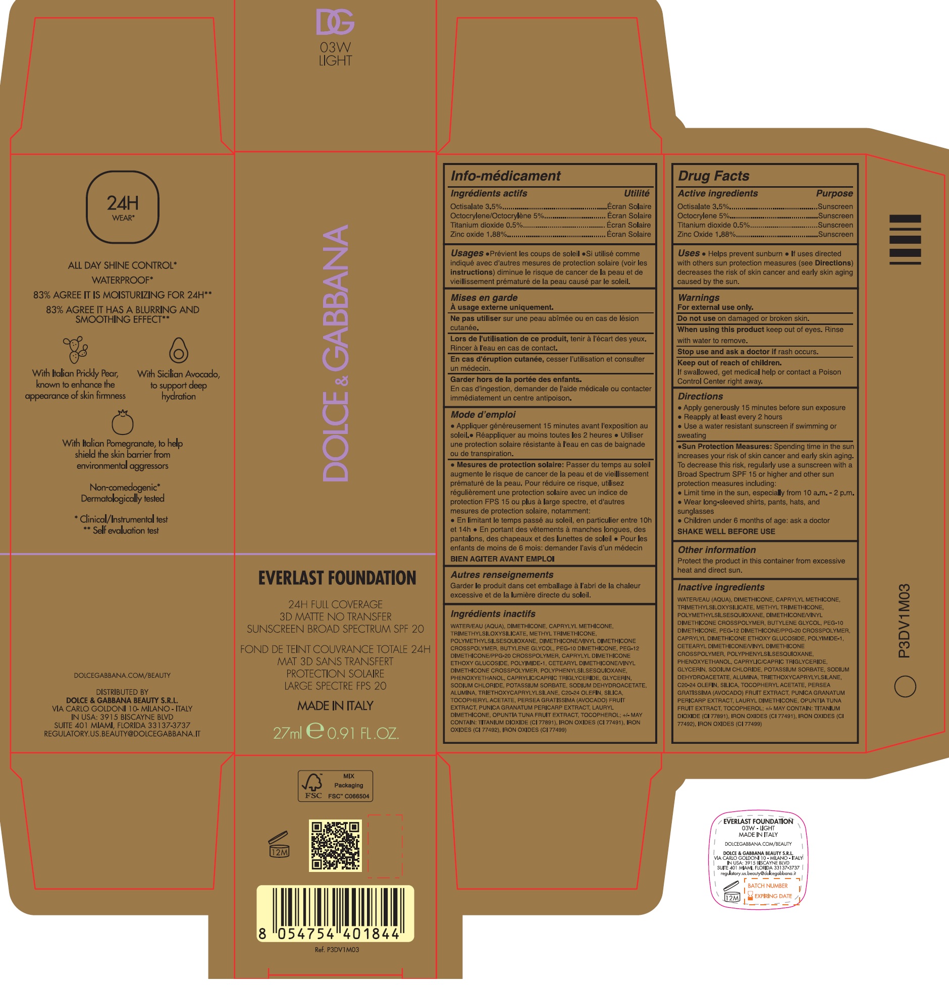 Pill image for Dolce & Gabbana Everlast Foundation Spf 20 - 03w Light