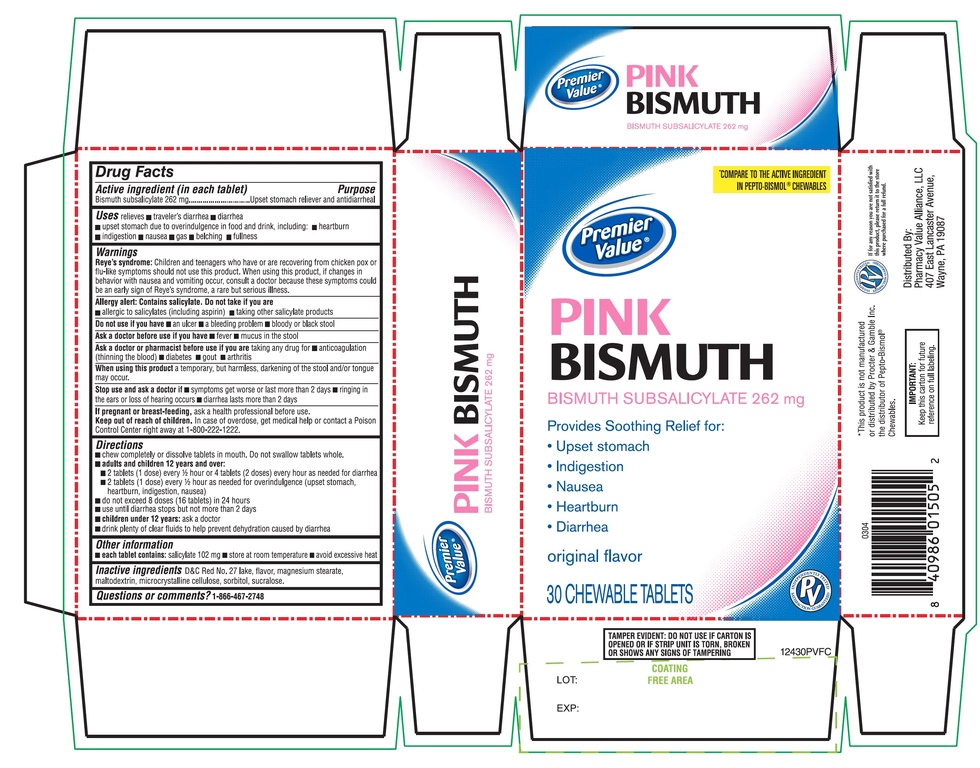 Pill image for Premier Value Bismuth Subsalicylate 30 Chewable Tablets